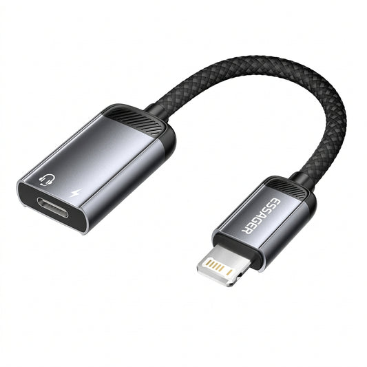 Adaptador ESSAGER Lightning ↔ USB-C de Audio | Carga + Audífonos | Compatible con micrófonos Boya y DJI