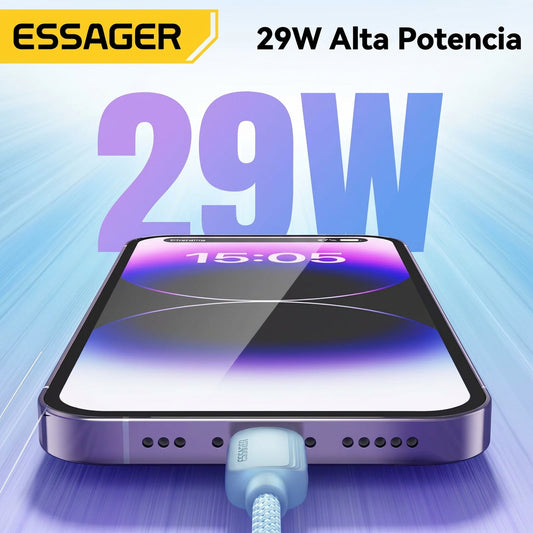 Cable de Carga Rápida ESSAGER Tipo-C a Lightning 29W Blanco