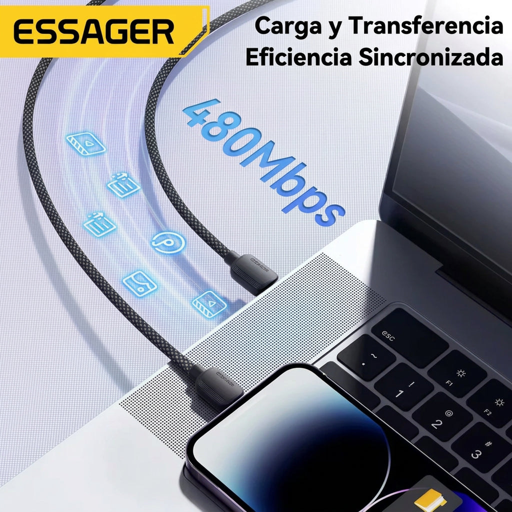 Cable de Carga Rápida ESSAGER Tipo-C a Lightning 29W Blanco