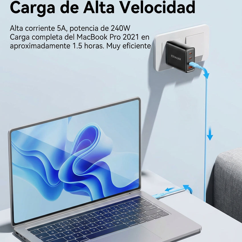 Cable ESSAGER USB-C a USB-C 240W 2 m | Carga Súper Rápida para iPhone, MacBook, iPad y Notebook