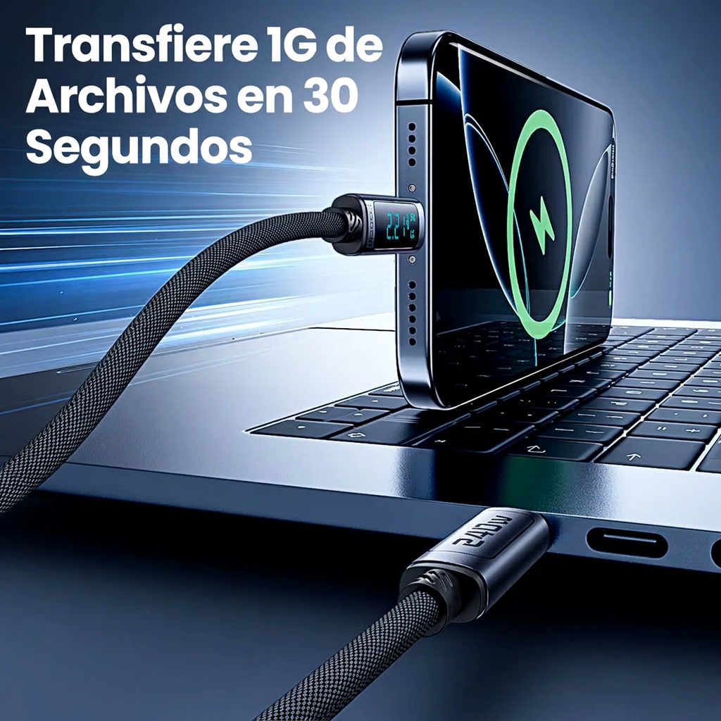 Cable Toocki USB-C a USB-C 240W PD3.1 con Pantalla Digital 2 m