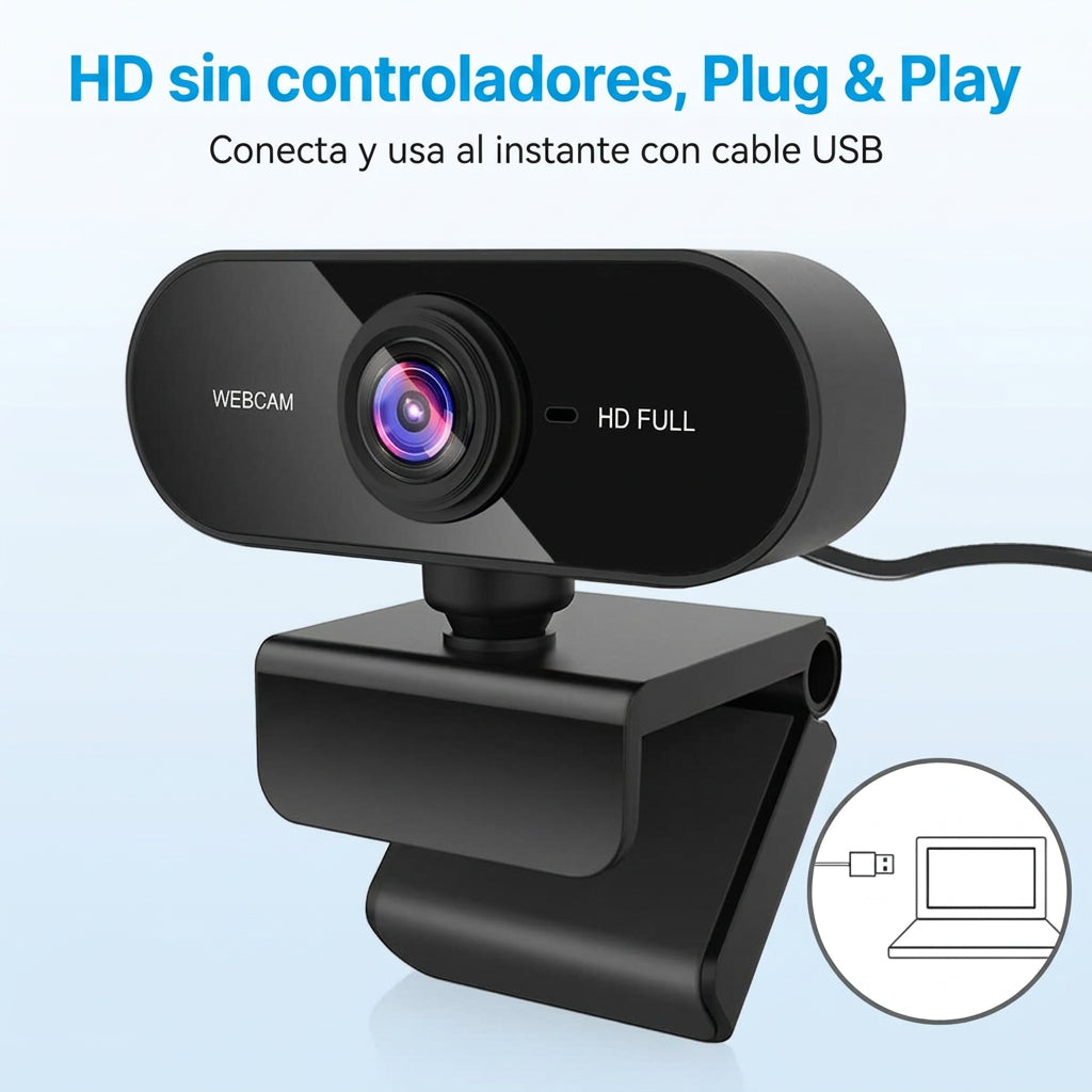 Webcam Full HD 1080p con Micrófono Incorporado, Negra