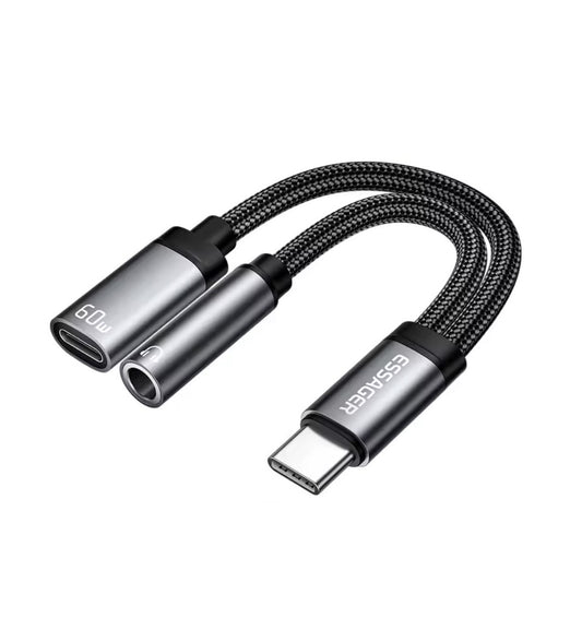 Adaptador ESSAGER USB-C 2 en 1: Audio 3,5 mm + Carga Rápida 60W