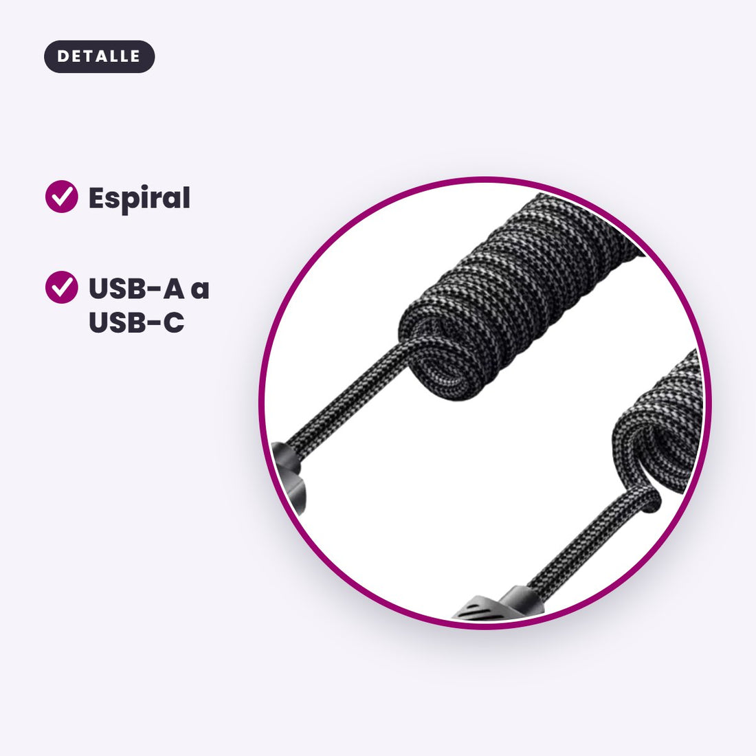 Cable Espiral ESSAGER USB-A a USB-C 100W para Auto