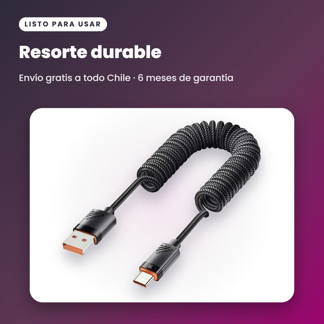 Cable Espiral ESSAGER USB-A a USB-C 100W para Auto