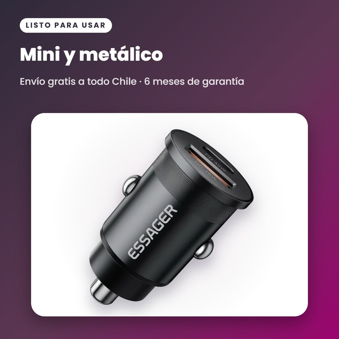 Cargador de Auto ESSAGER 45W USB-C PD + USB-A | Carga Rápida Doble Puerto