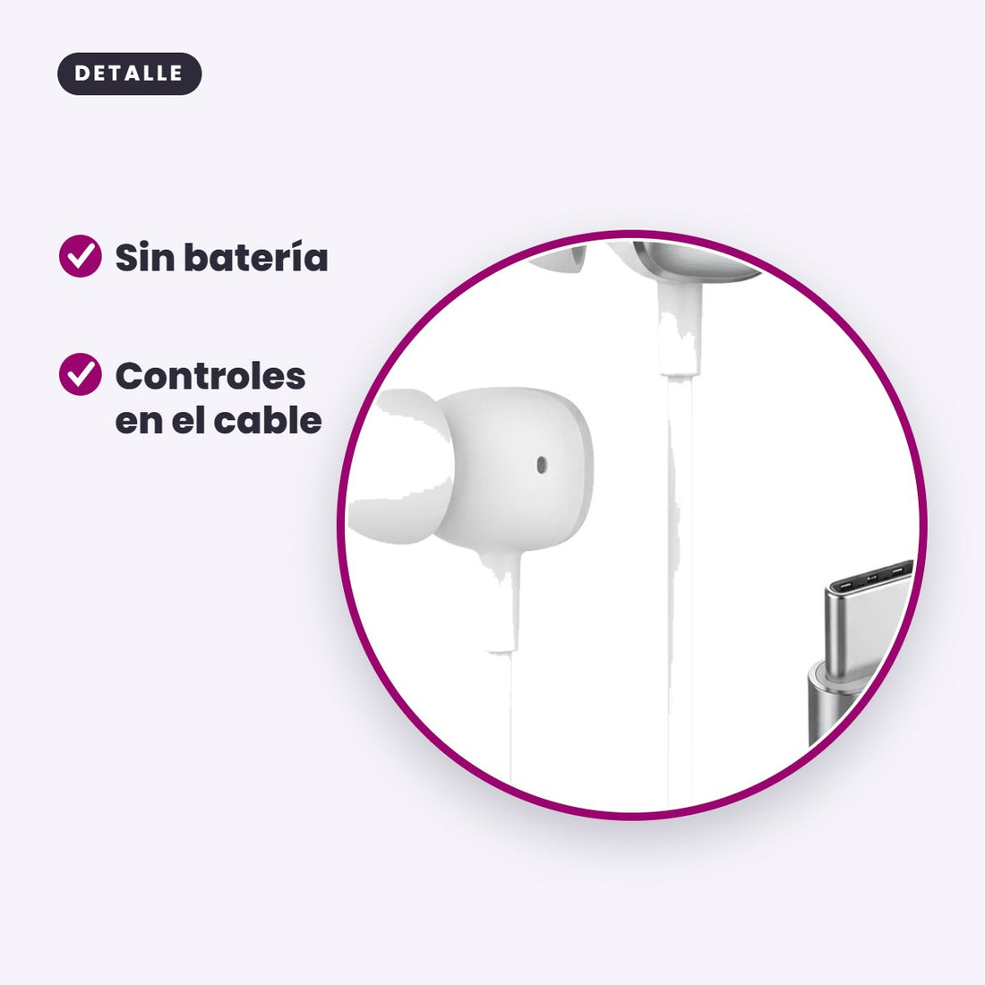 Audífonos VIDVIE Tipo-C In-Ear con Micrófono y Sonido Potente