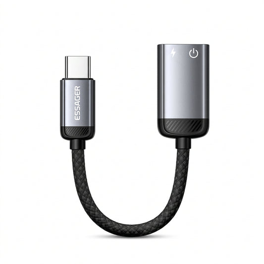 Adaptador ESSAGER Lightning ↔ USB-C de Audio | Carga + Audífonos | Compatible con micrófonos Boya y DJI