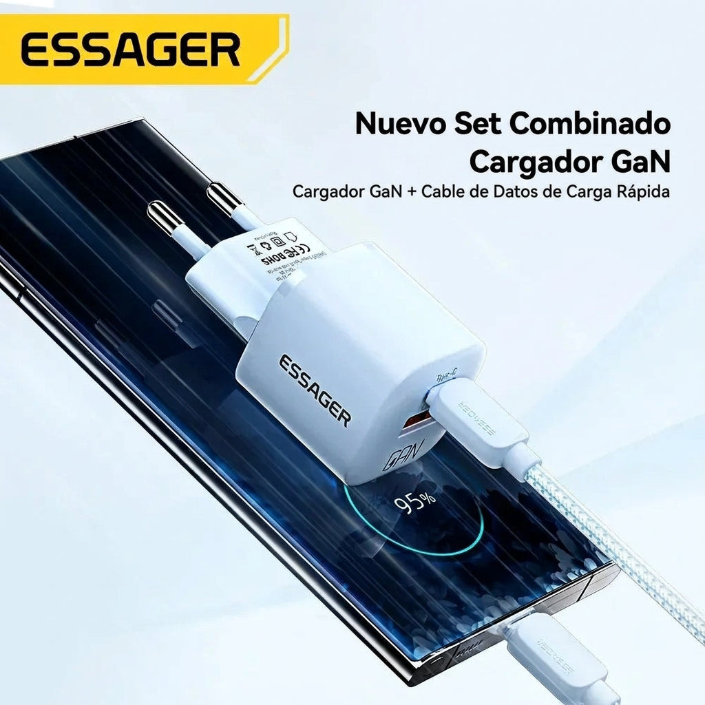 Cargador ESSAGER GaN 20W + Cable USB-A a Tipo-C 7A Incluido