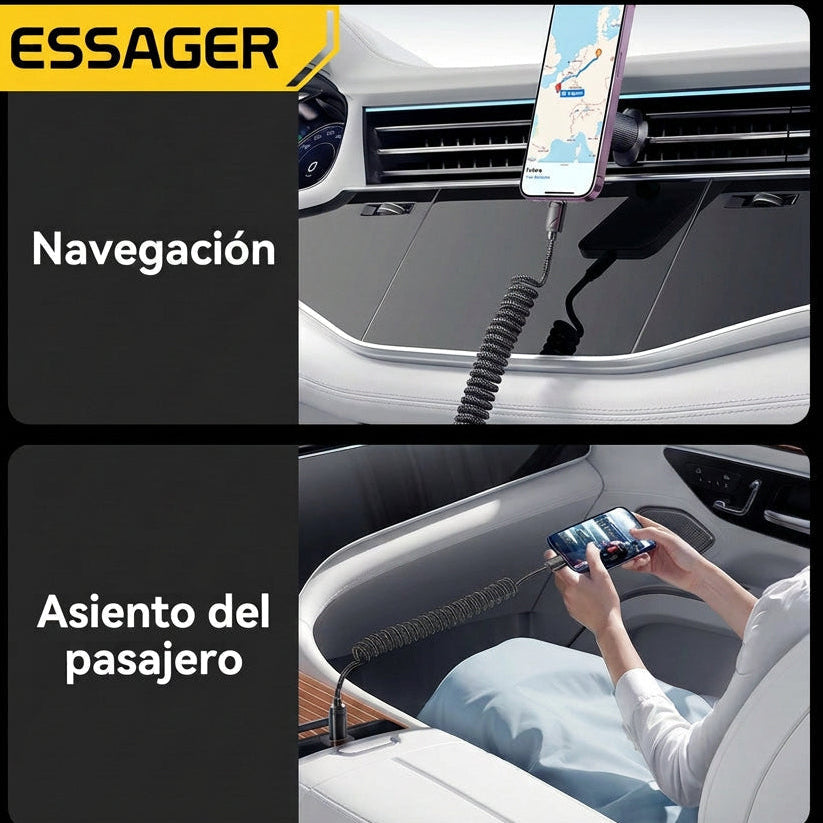 Cable Espiral ESSAGER USB-C a Lightning PD 29W para Auto