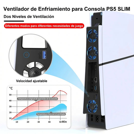 Ventilador de Enfriamiento para PS5 Slim con Luz, Blanco