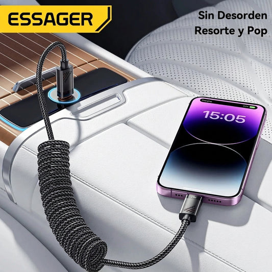 Cable Espiral ESSAGER USB-C a Lightning PD 29W para Auto