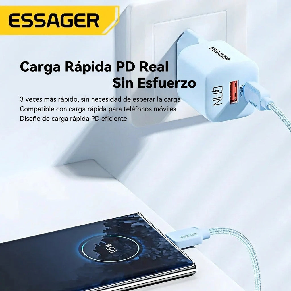 Cargador ESSAGER GaN 20W + Cable USB-A a Tipo-C 7A Incluido