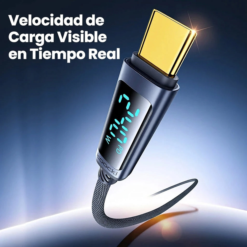 Cable Toocki USB-C a USB-C 240W PD3.1 con Pantalla Digital 2 m