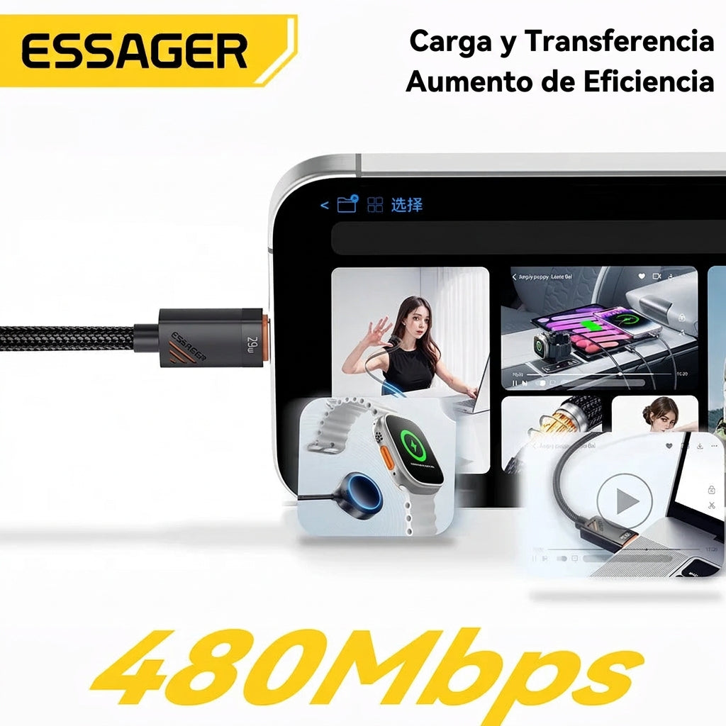 Cable Espiral ESSAGER USB-C a Lightning PD 29W para Auto